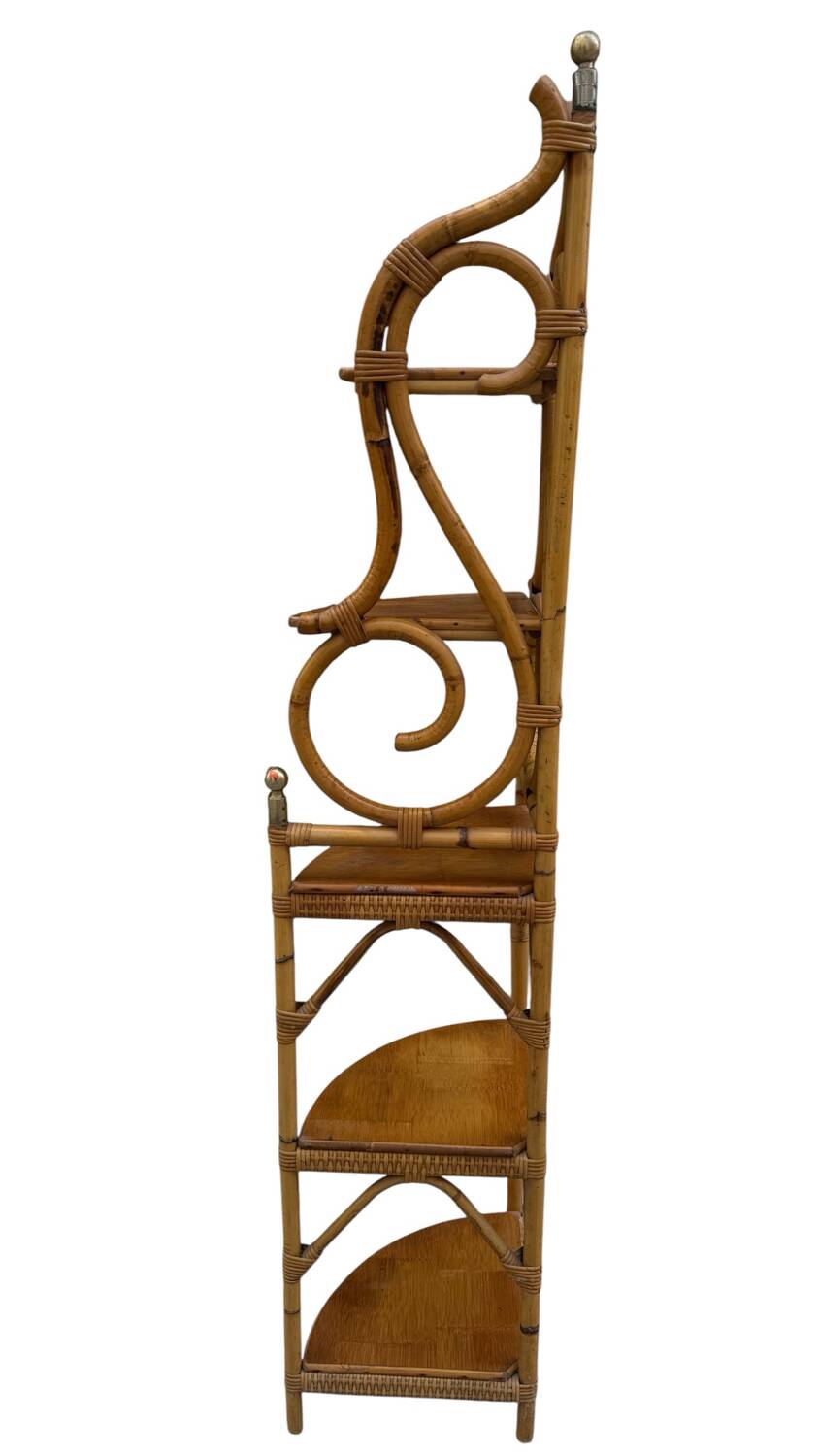 Magnificent 1960s French rattan corner shelf.
