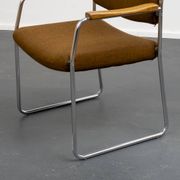 Armchair, 1960s, chrome metal frame, teak armrests.