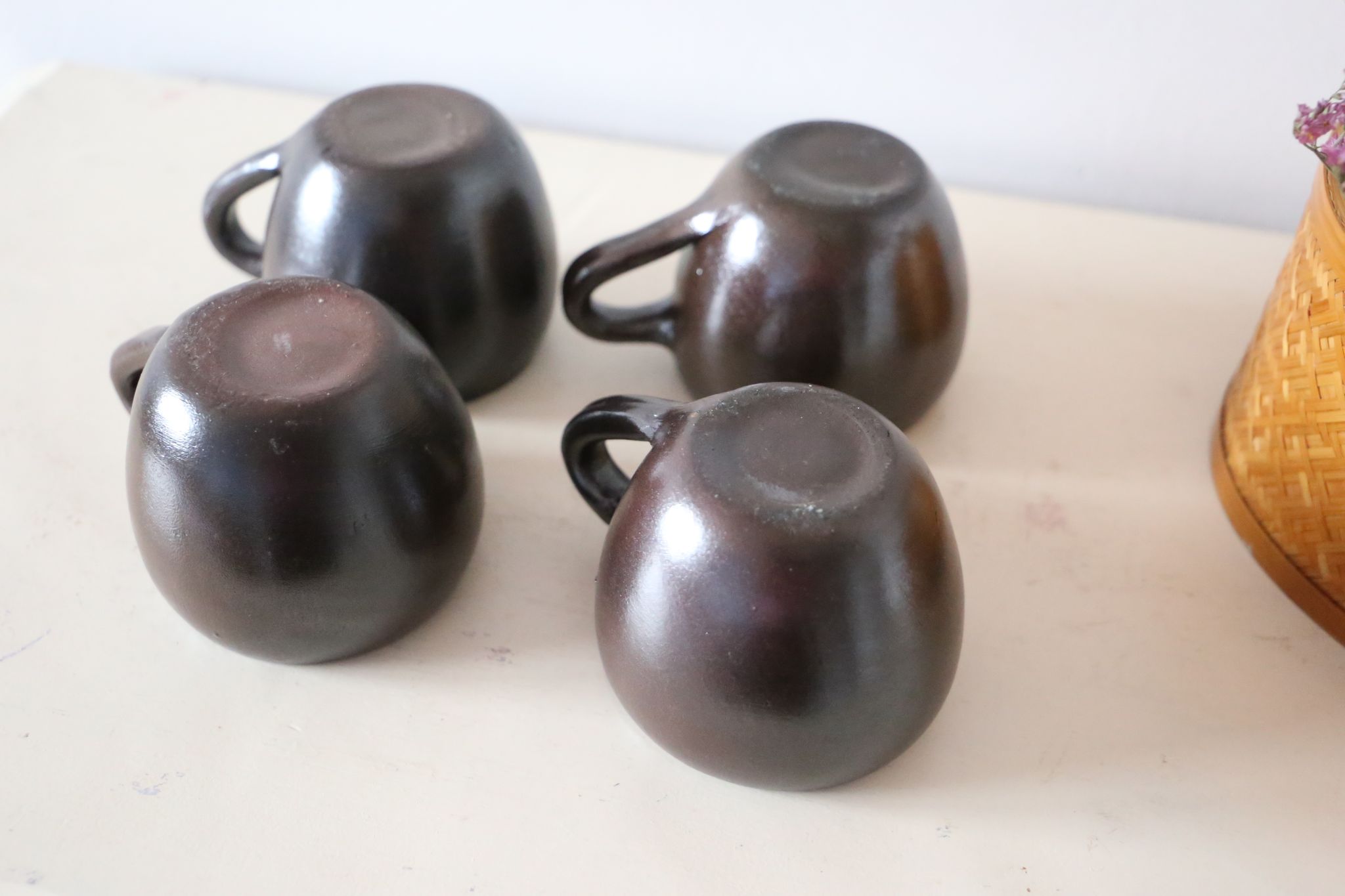 Set of 4 cups of sandstone, handmade pottery, vintage, 1980