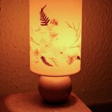Wooden lamp, herbarium-style lampshade, 70s