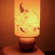 Lampe en bois, abat jour façon herbier, années 70