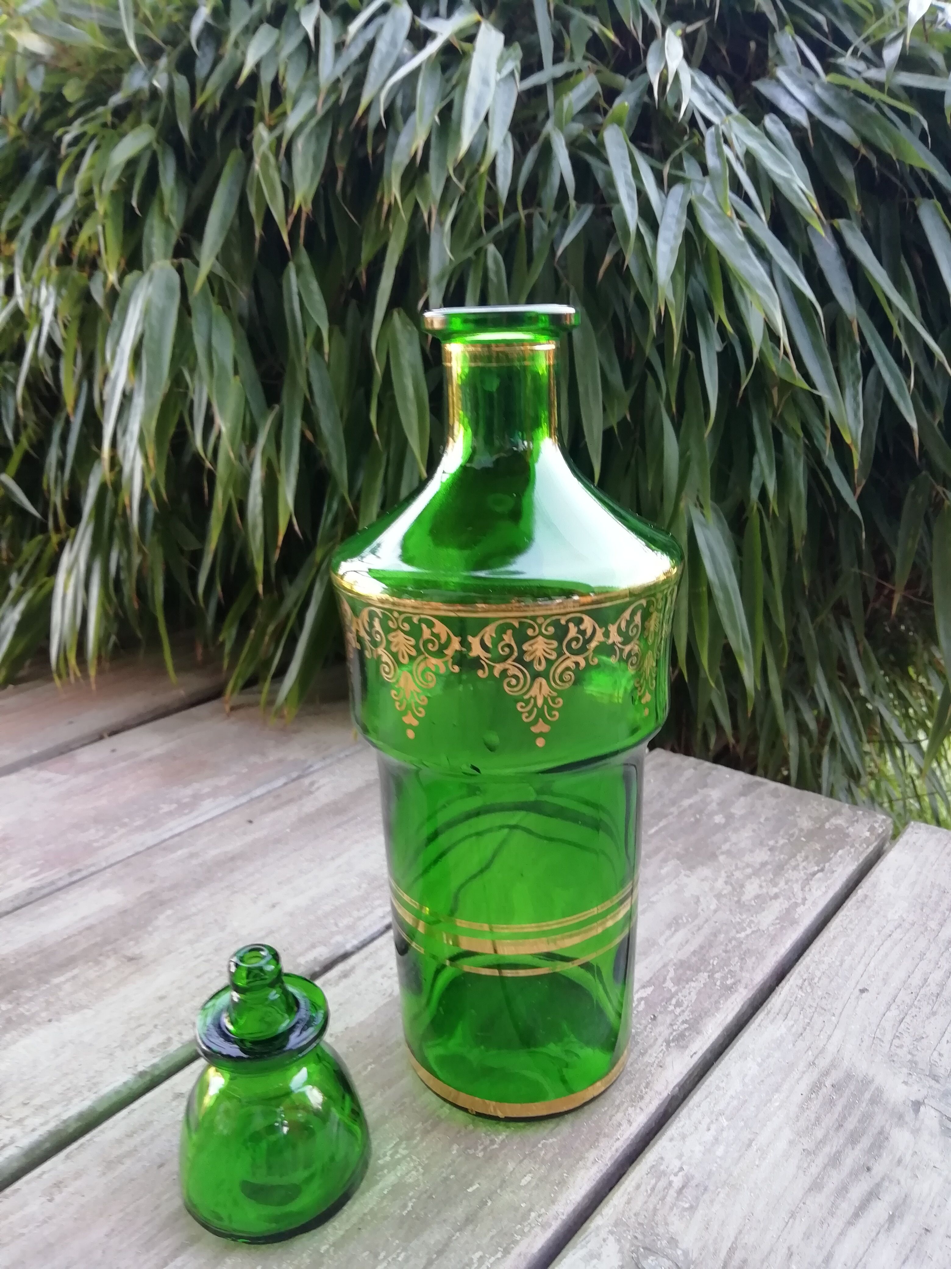Green glass decanter