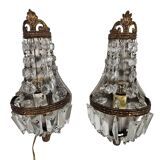 2 wall lamps - gold plated - crystal - 60's