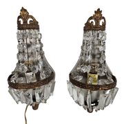2 wall lamps - gold plated - crystal - 60's