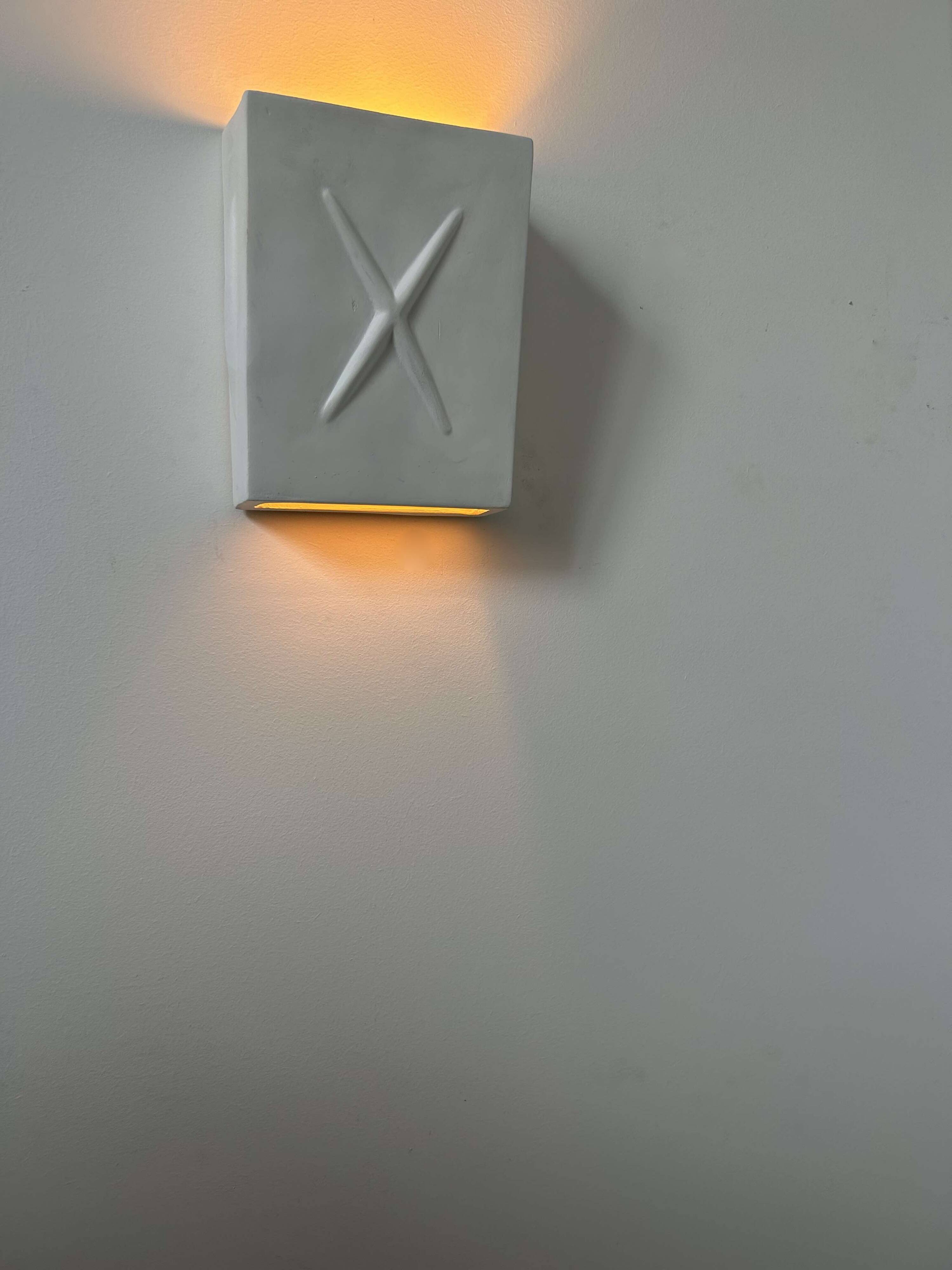 Vintage plaster wall light, matt white, France 1970
