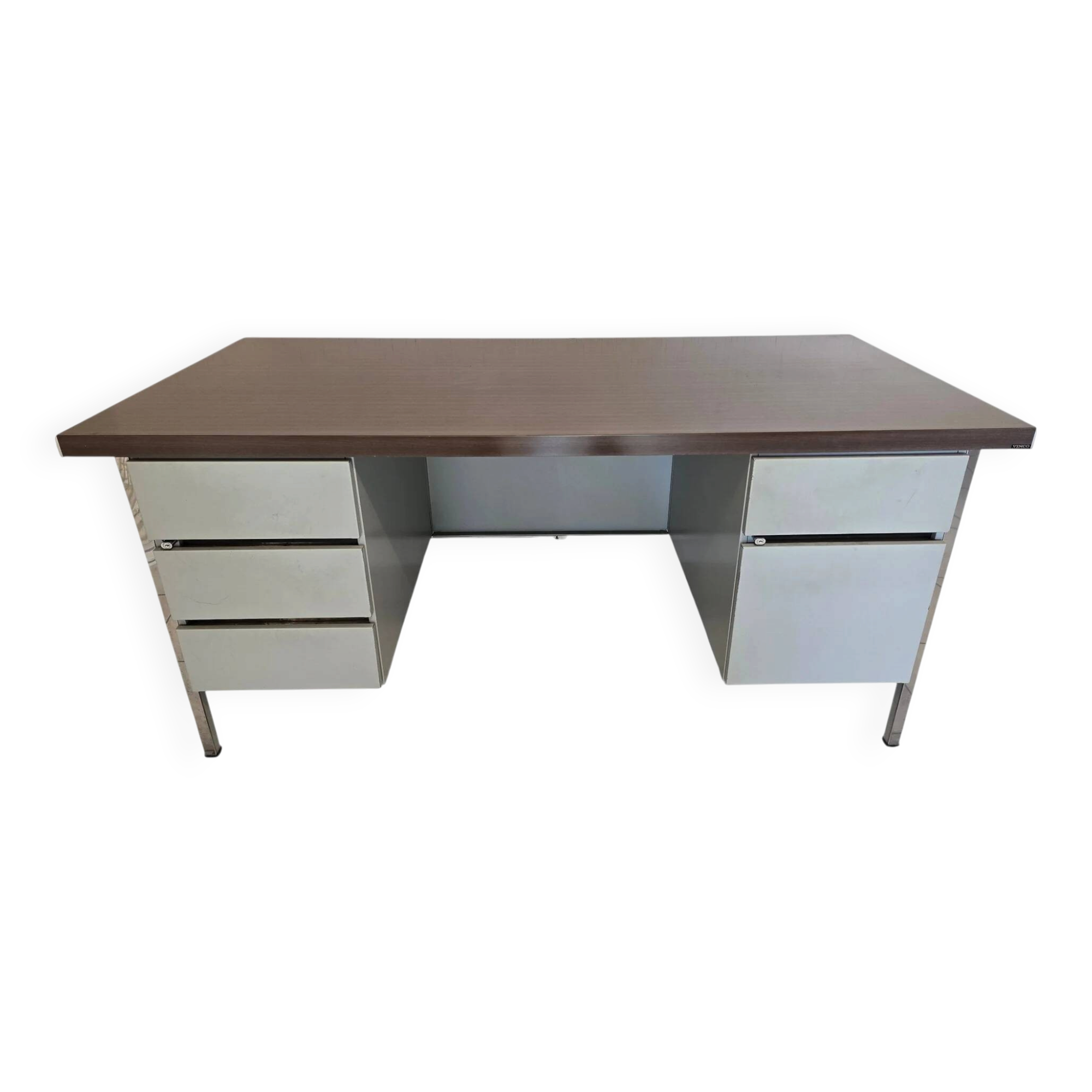 Vintage VINCO desk from the 70s – chrome metal and wooden top – 170 cm