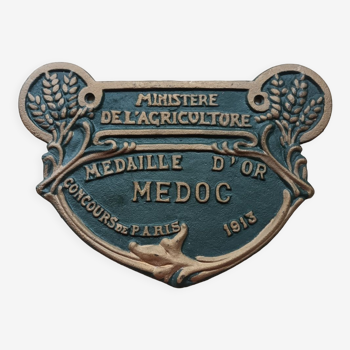 Agricultural plaque gold medal Médoc 1913