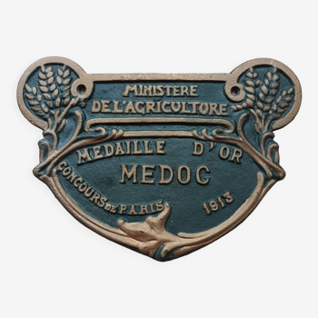 Plaque agricole médaille d'or Médoc 1913