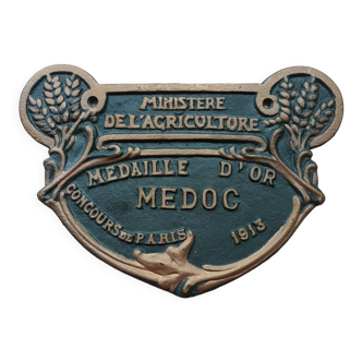Plaque agricole médaille d'or Médoc 1913