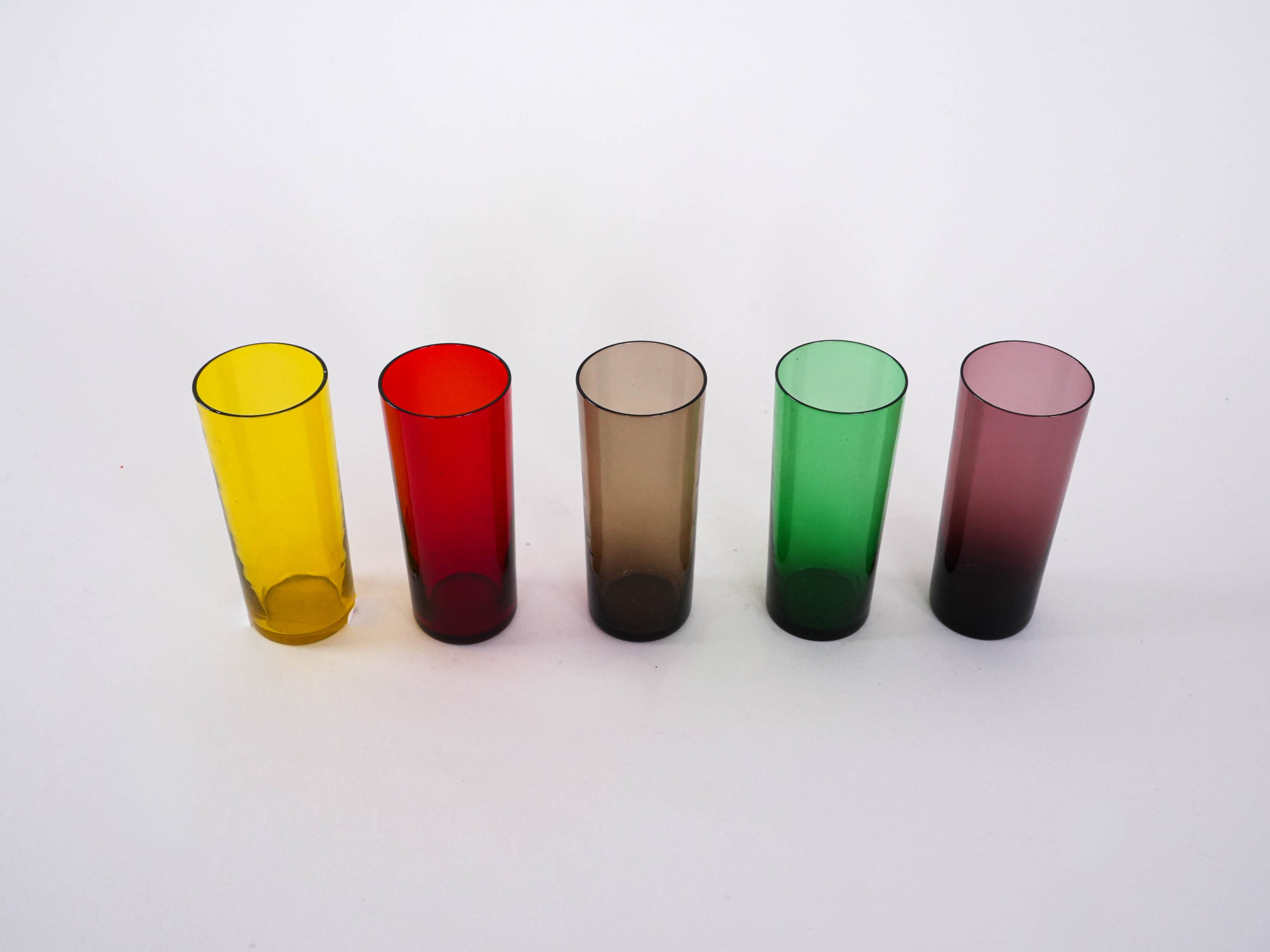 Set of coloured glasses, Italian design, 1960s, made in Italy
