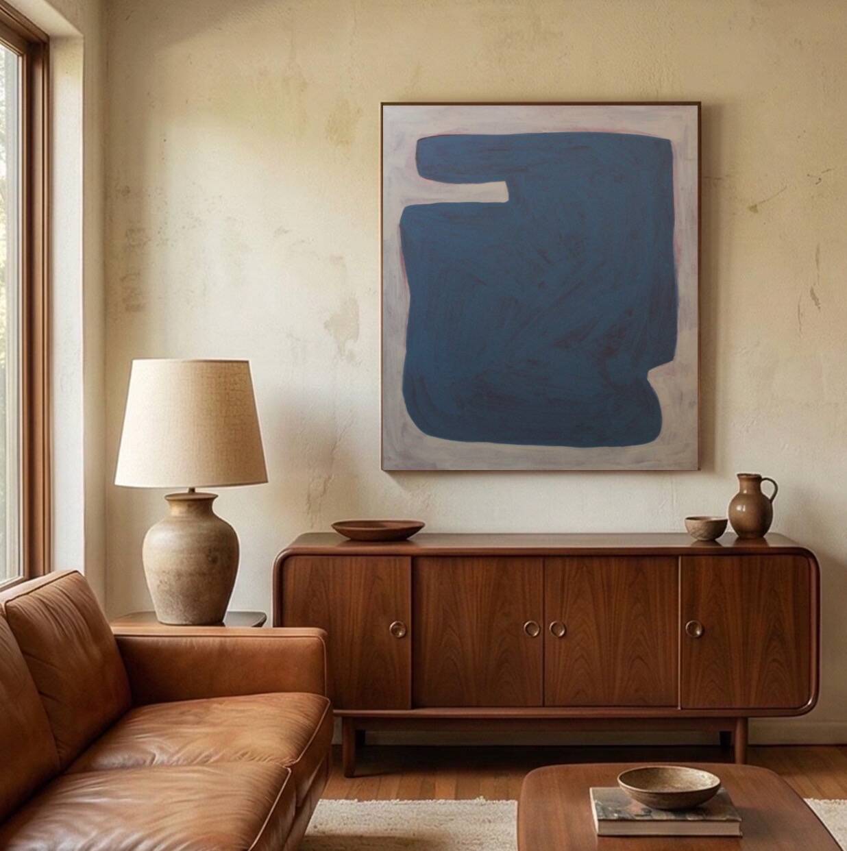 Organic blue-grey canvas 100x80cm
