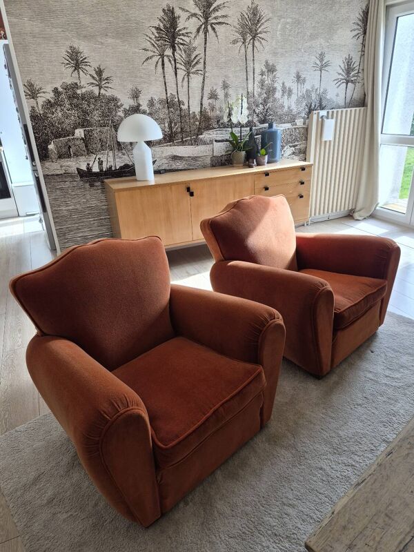 Lot de 2 fauteuils club moustache en velours