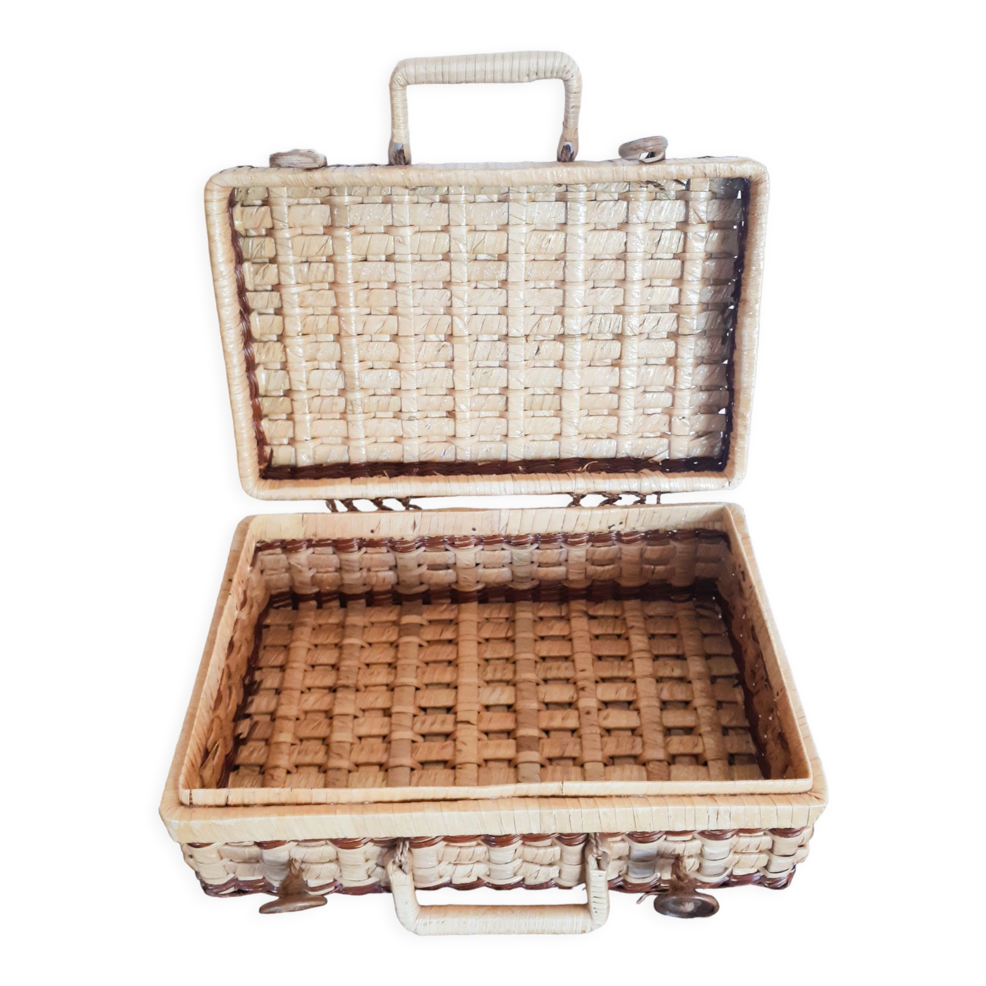 Rattan suitcase, wicker, vintage French, vanity