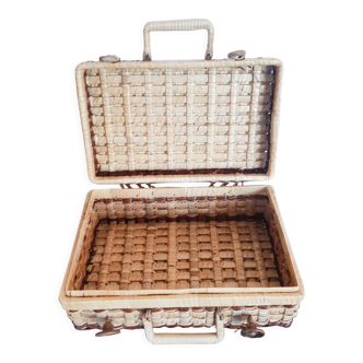 Rattan suitcase, wicker, vintage French, vanity