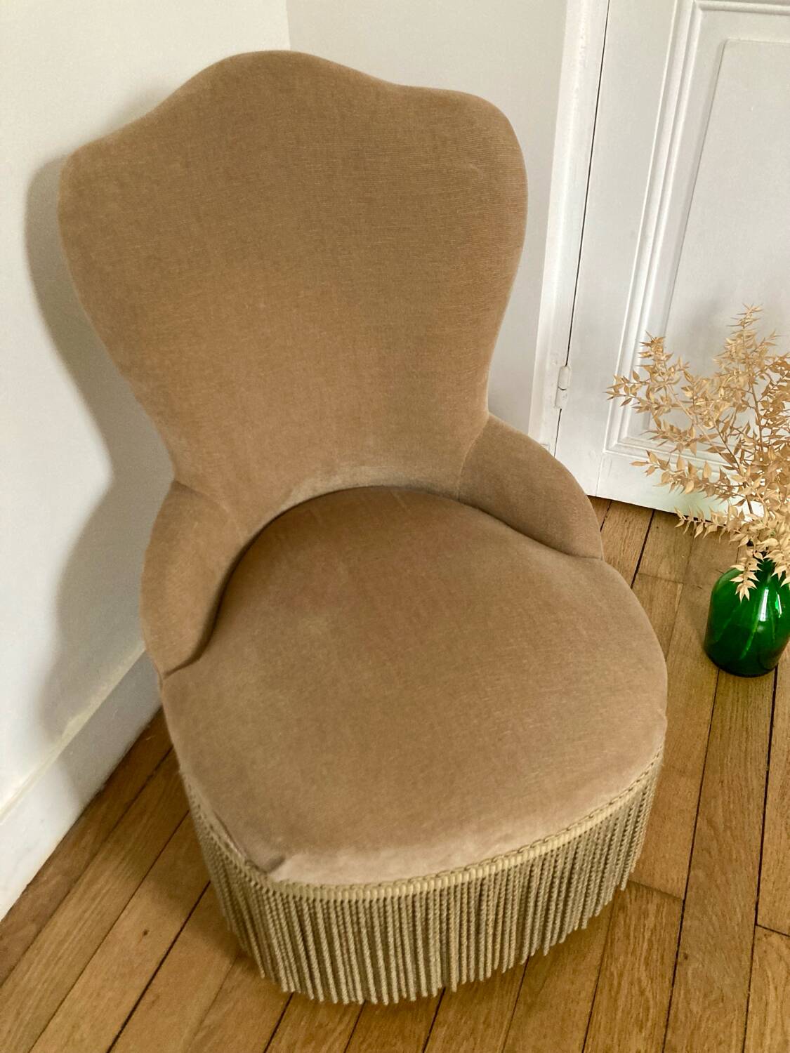 Beige velvet armchair