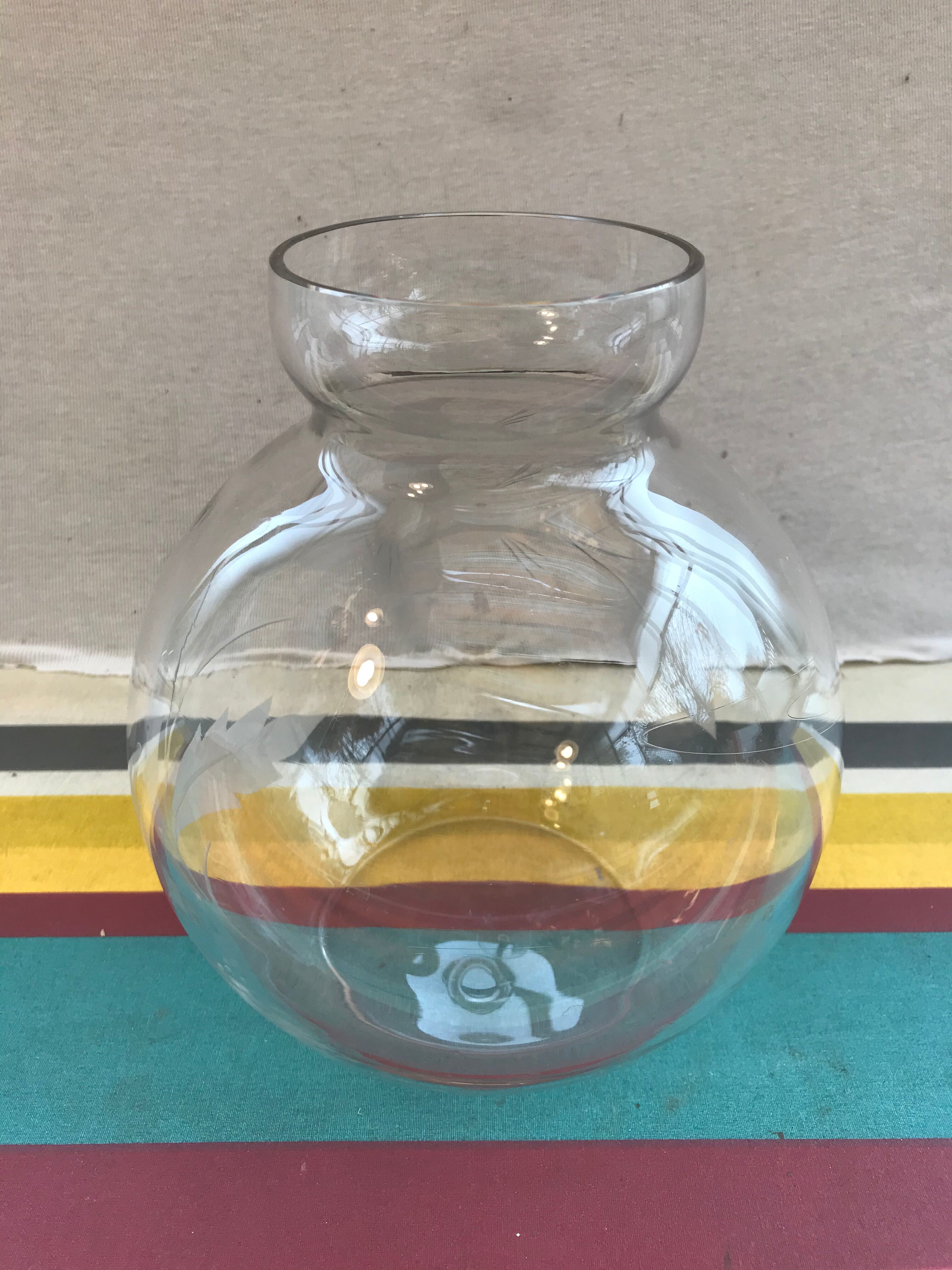 Old Vase Ball Glass Drawing Flowers Scissored Art Deco Vintage