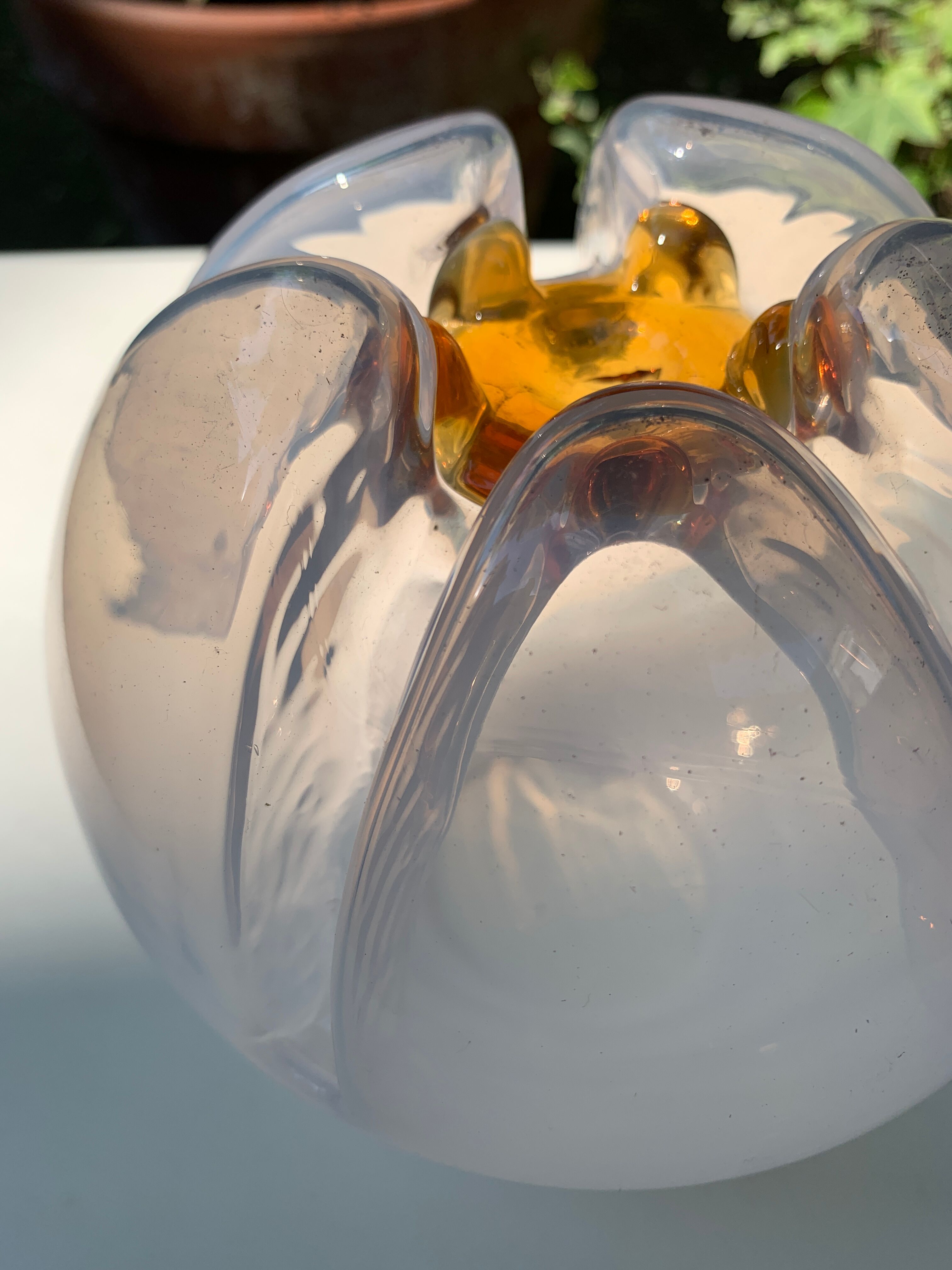 Two-tone blown glass globe for suspension