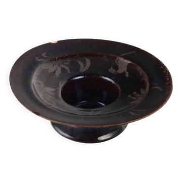 Antique terracotta cup with silver decorations, 16th-17th century.