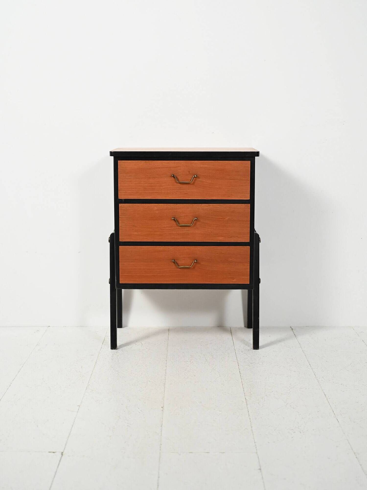 Small Scandinavian black lacquered chest of drawers from the 1950s