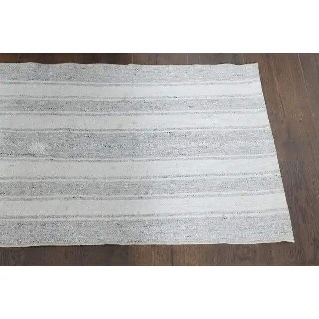 1970s Vintage Turkish Handmade Wool Cotton Beige Kilim Rug 65x200