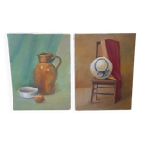2 x huile sur toile nature morte tableau