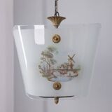Vintage 1950s chandelier in decorated glass, italian design