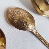 Set of 12 mocha spoons in golden metal with vegetable décor and coffee bean