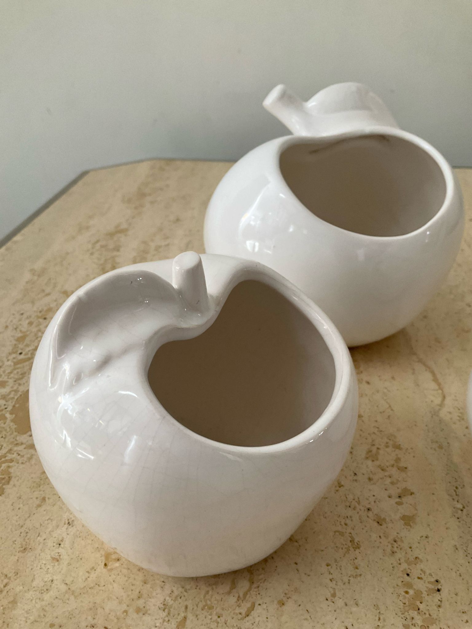 Trio of cache pot vintage apple glazed ceramic
