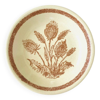 Vintage hollow round dish thistle stoneware