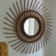 Large vintage bamboo and rattan sun mirror 53 cm in diameter