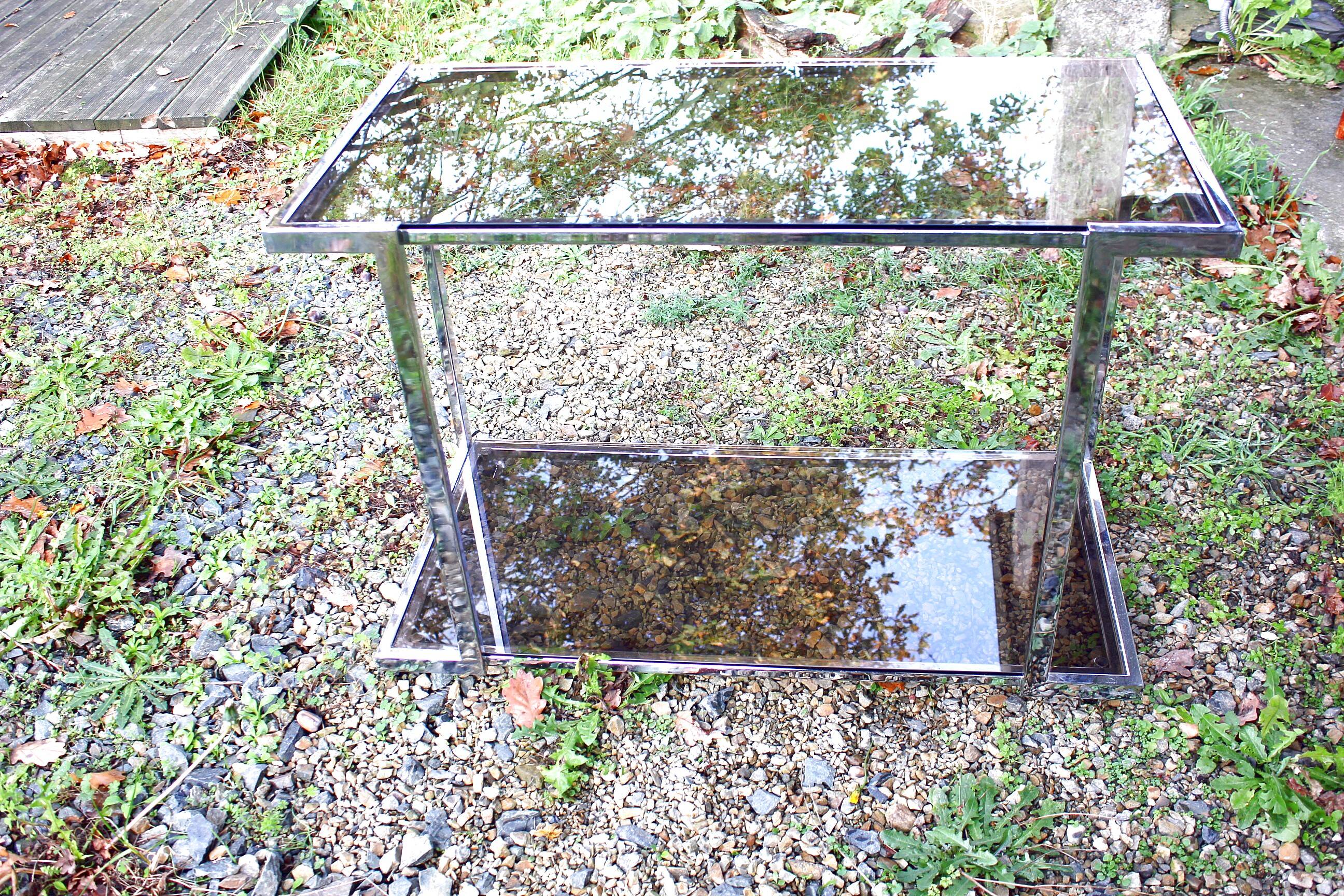 Desserte console vintage design chrome verre fumé année 70