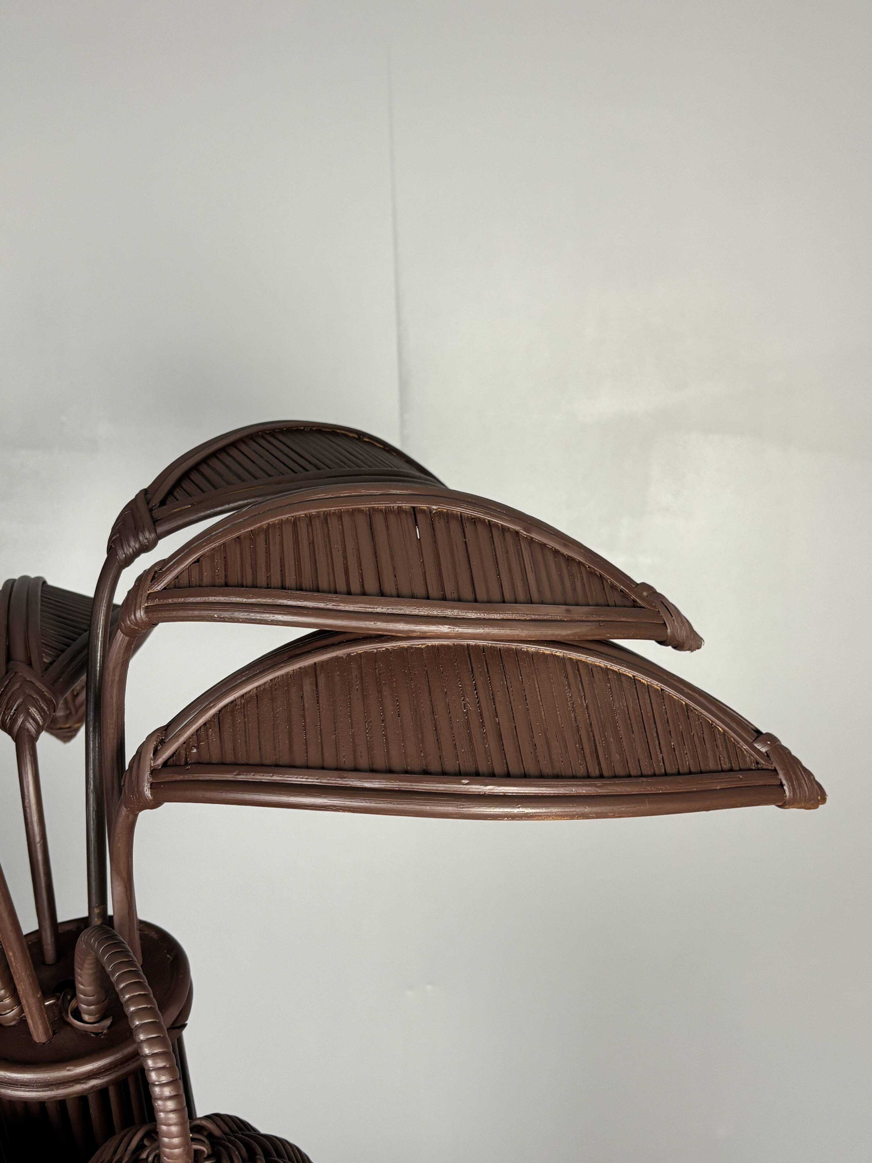 Pencil reed rattan bamboo palm tree coconut table lamp Maro Lopez style 70s