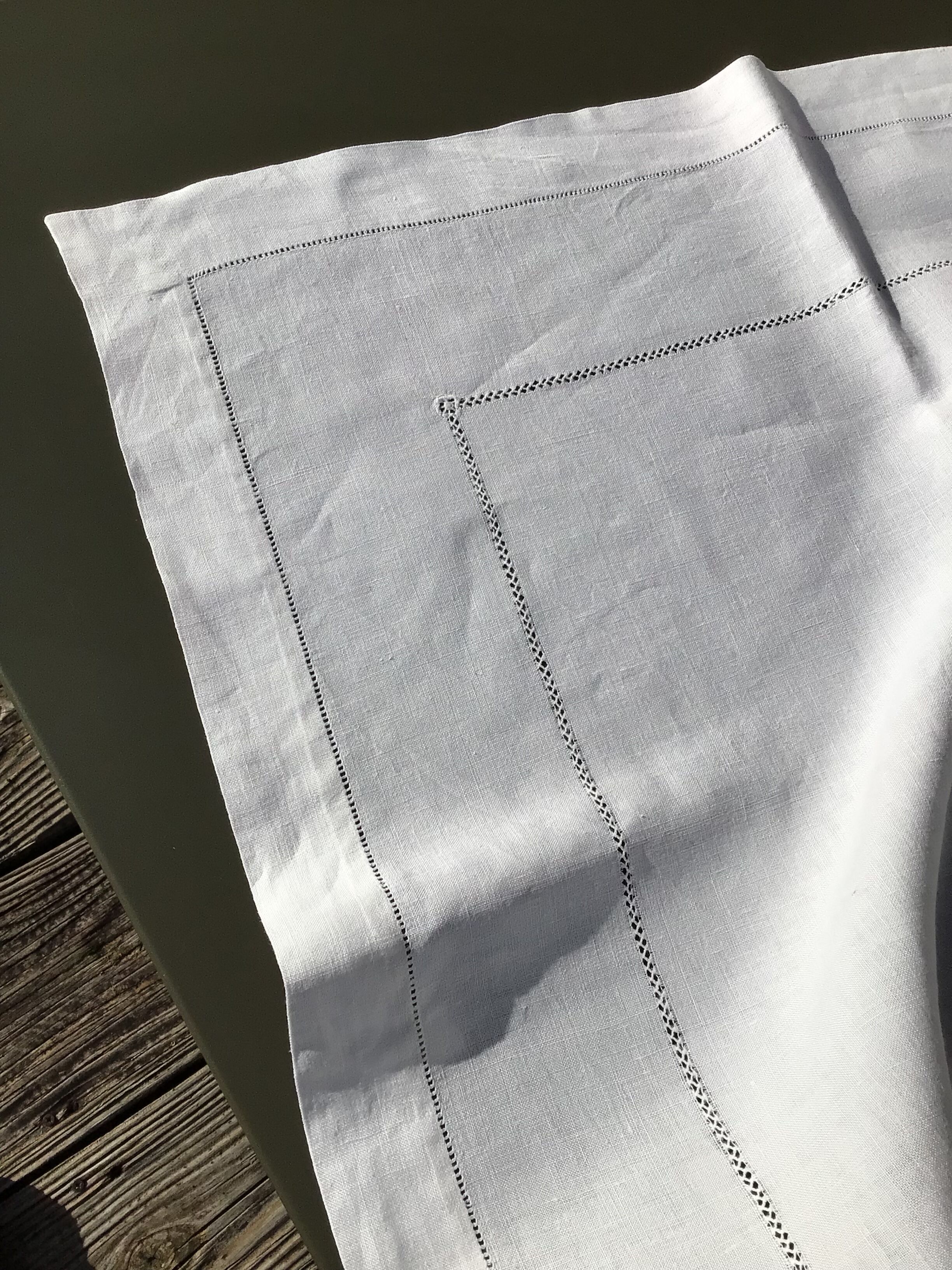 Square linen tablecloth fine days lines and squares