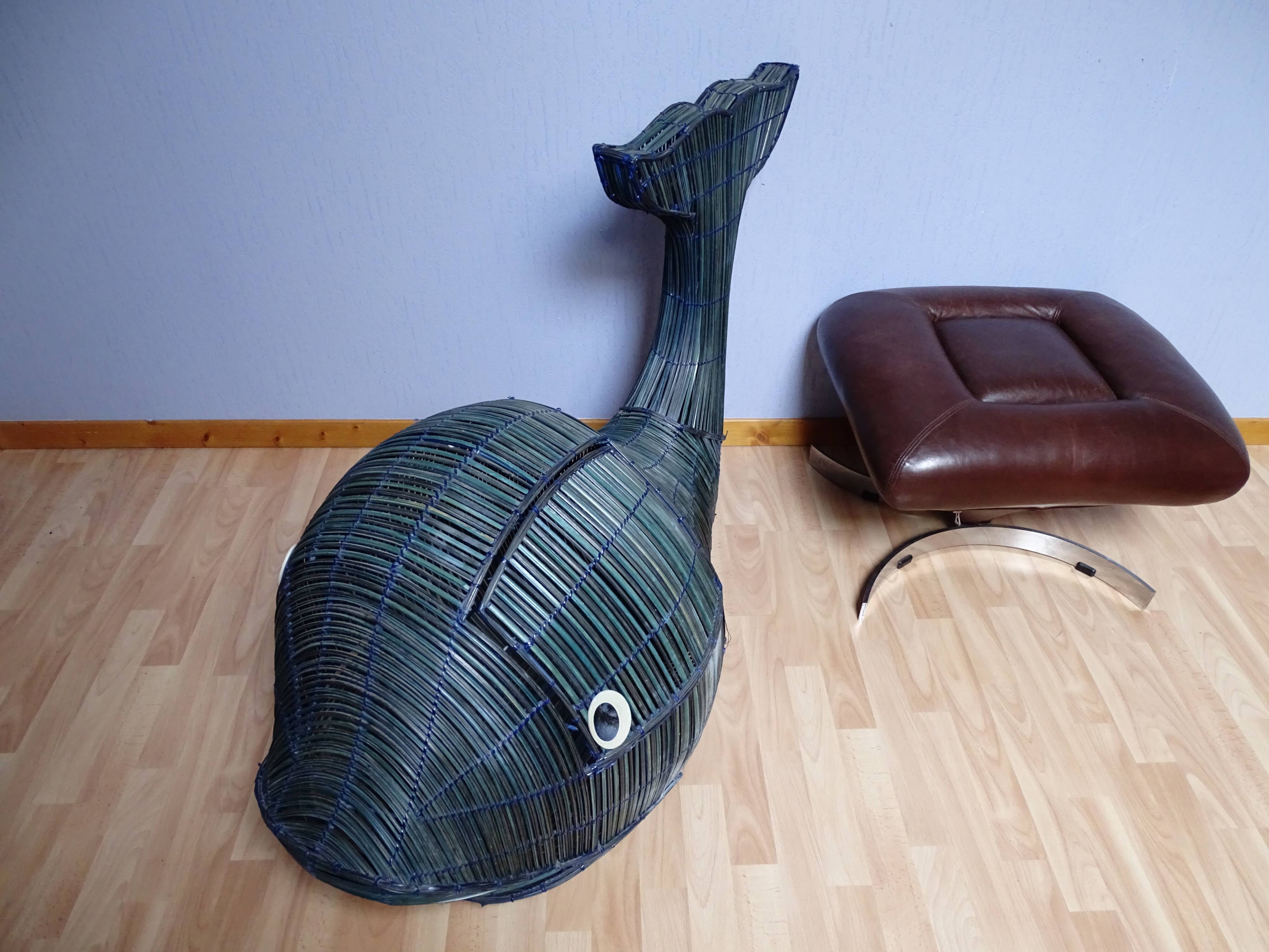 Vintage giant whale wicker storage box