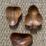 Trio of exotic wooden cups in the shape of beans and vintage clovers