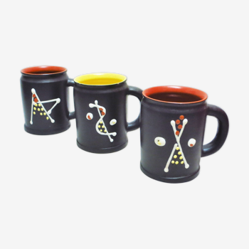 Three cups ceramic 50s André Baud