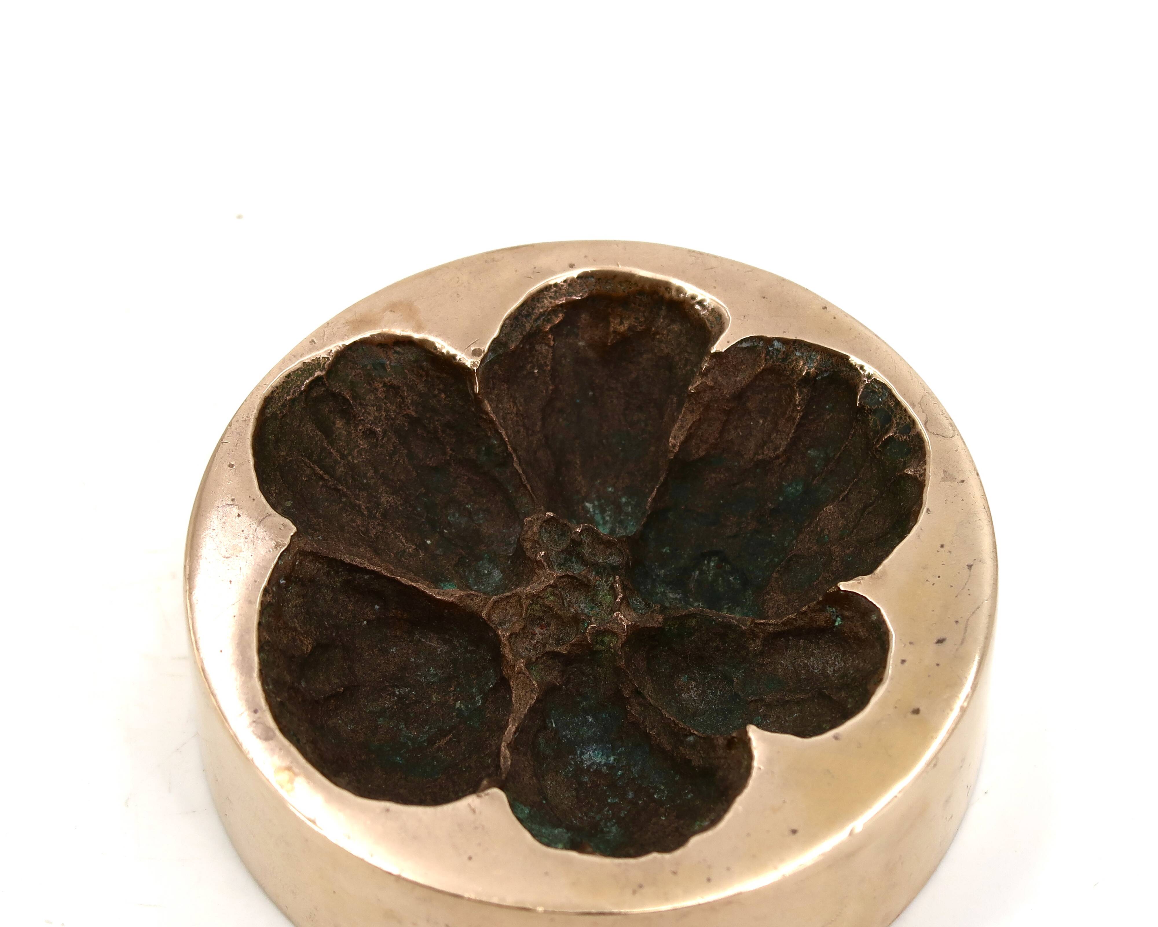 Bronze ashtray by Monique Gerber, flower imprint, 1970s