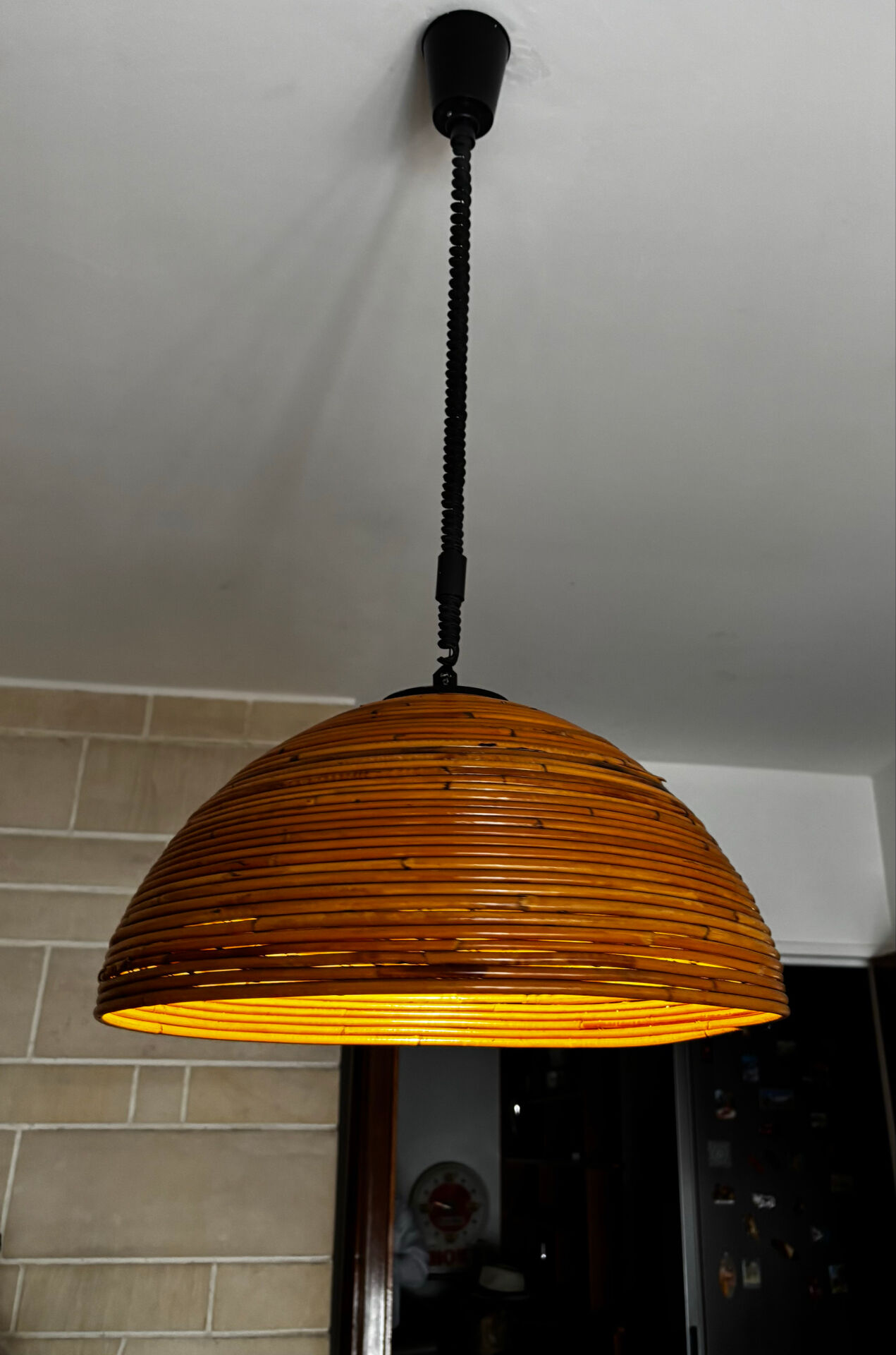 Large rattan pendant light from the 1970s.