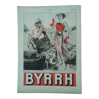 Publicité Byrrh en couleur vendange issue revue d'époque année 1934