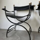 Pair of leather “curule” emperor armchairs