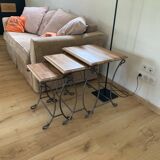 Set of 3 wooden/wrought iron nesting tables
