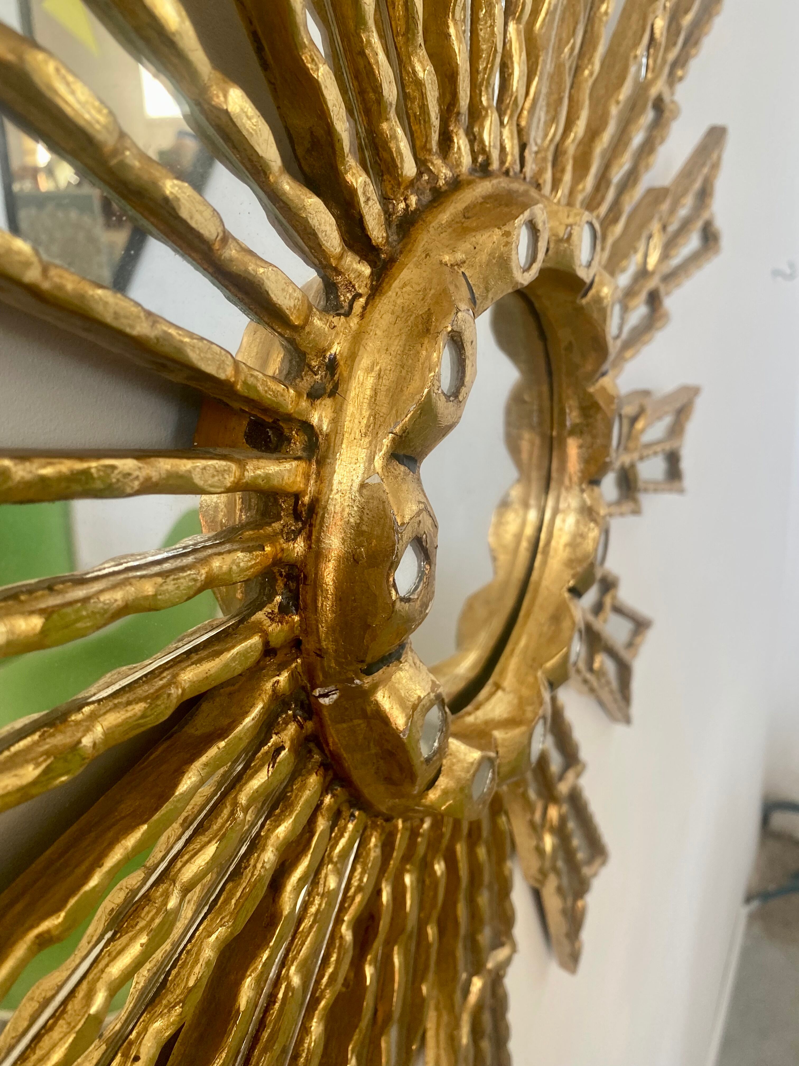 Mirror sun in gilded wood XXL facet mirror design year 60