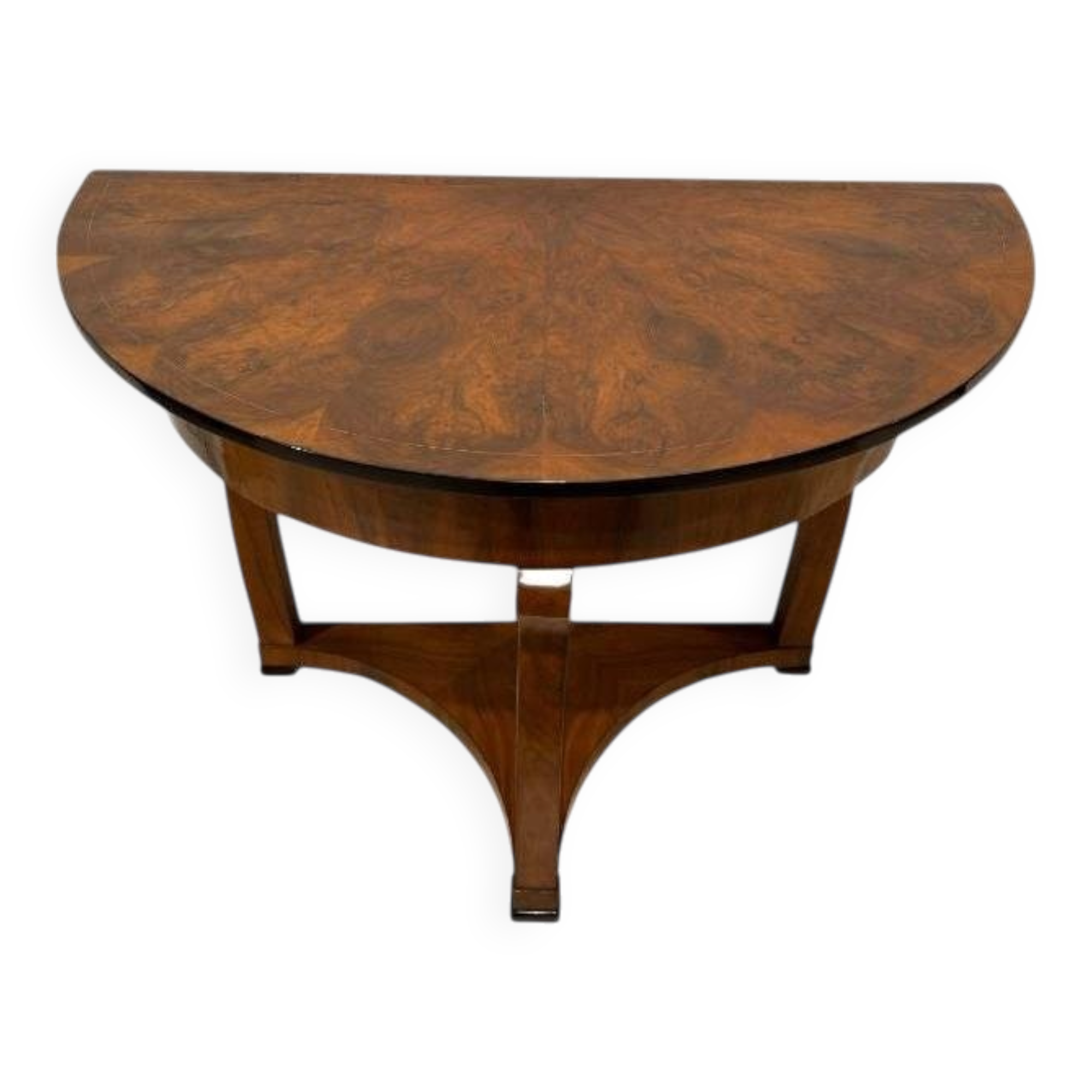 Biedermeier Demi-Lune Console Table in Walnut Veneer & Maple, Austria, 1830s