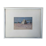 Watercolor Painting Seaside Normandy Beach? monogram 1957