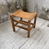 Solid elm and leather stool Maison Regain