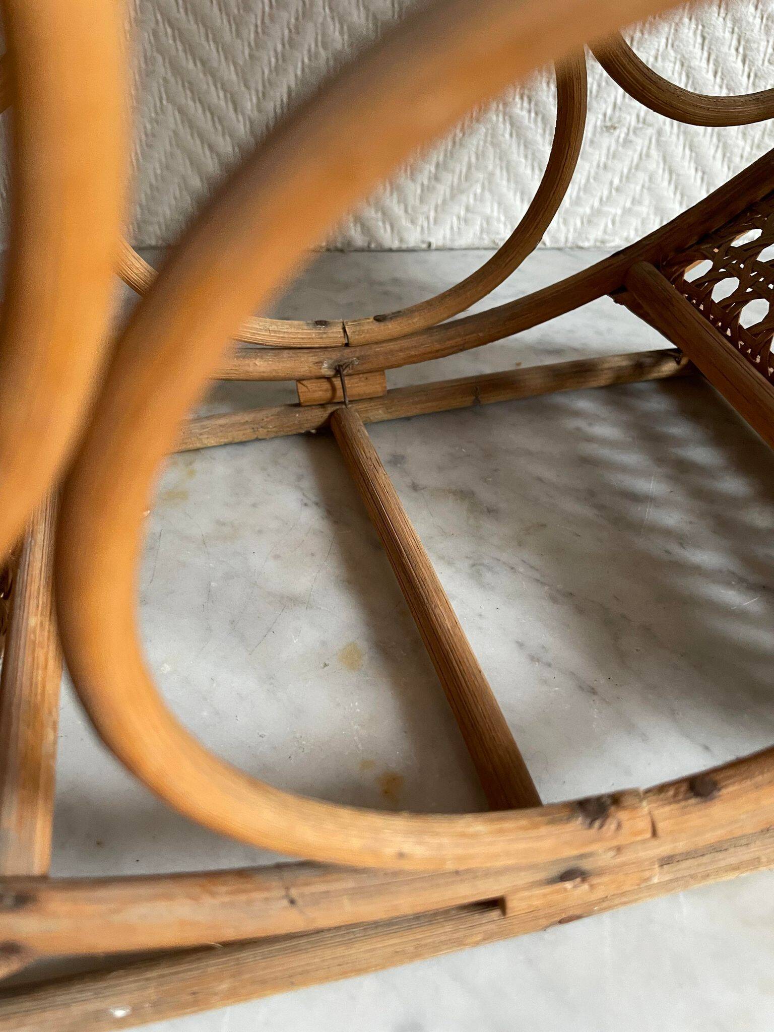 Rattan bottle holder, wood, vintage canework