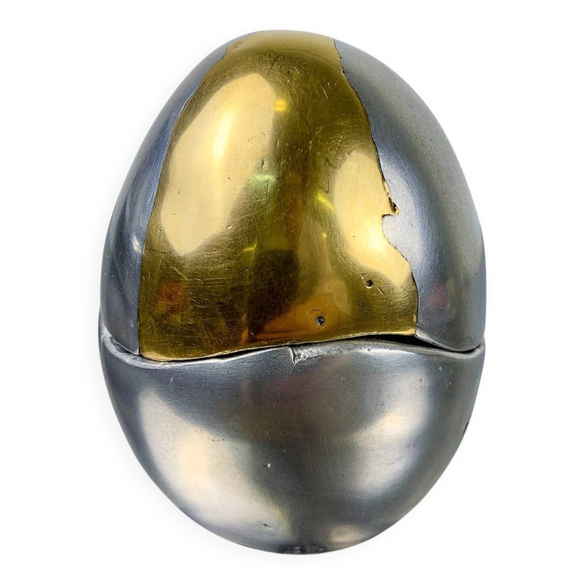 Brutalist egg-shaped lighter-ashtray by Ardisur, bronze and aluminium, 1970s, Spain