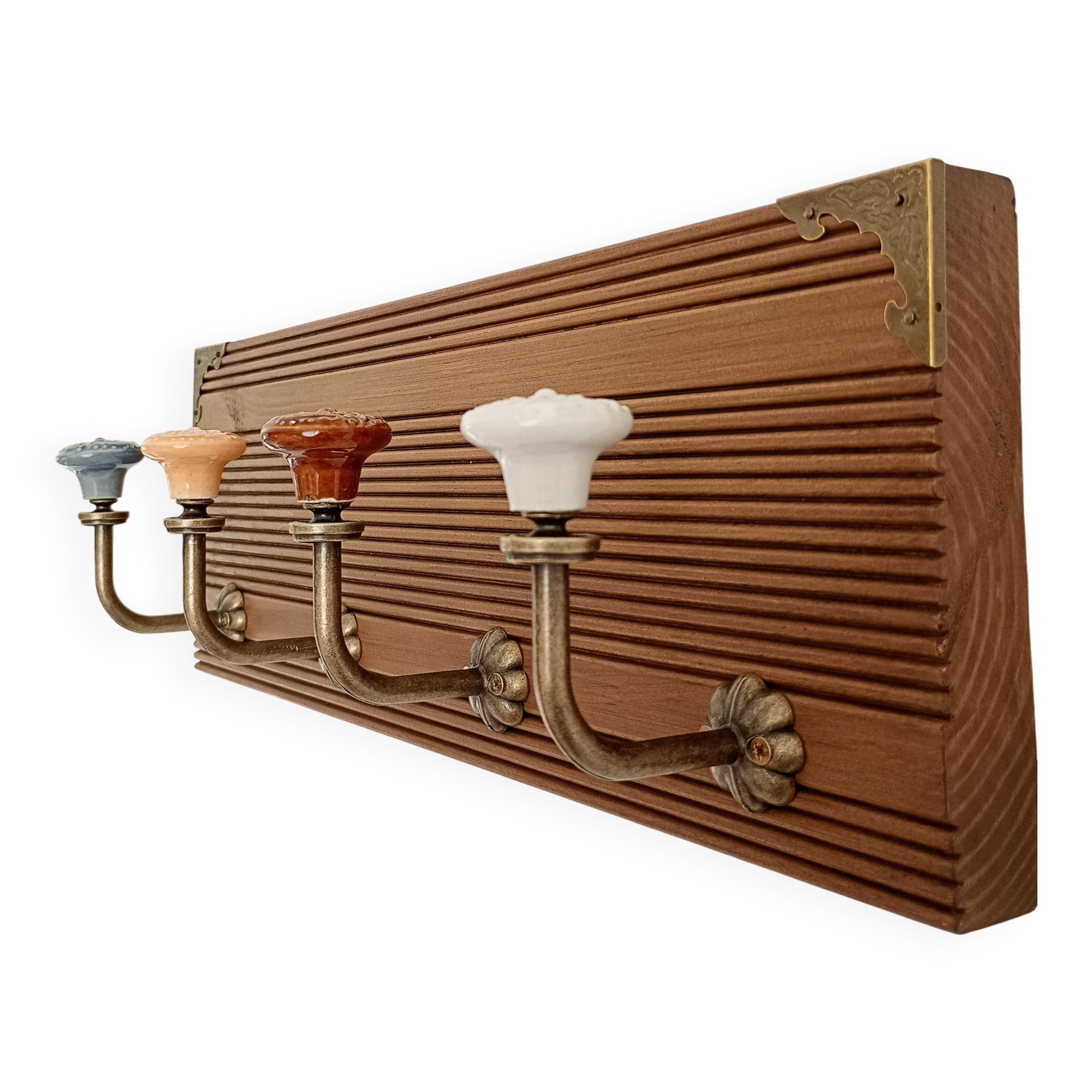 Wall-mounted coat rack – 4 multicoloured ceramic hooks in vintage style
