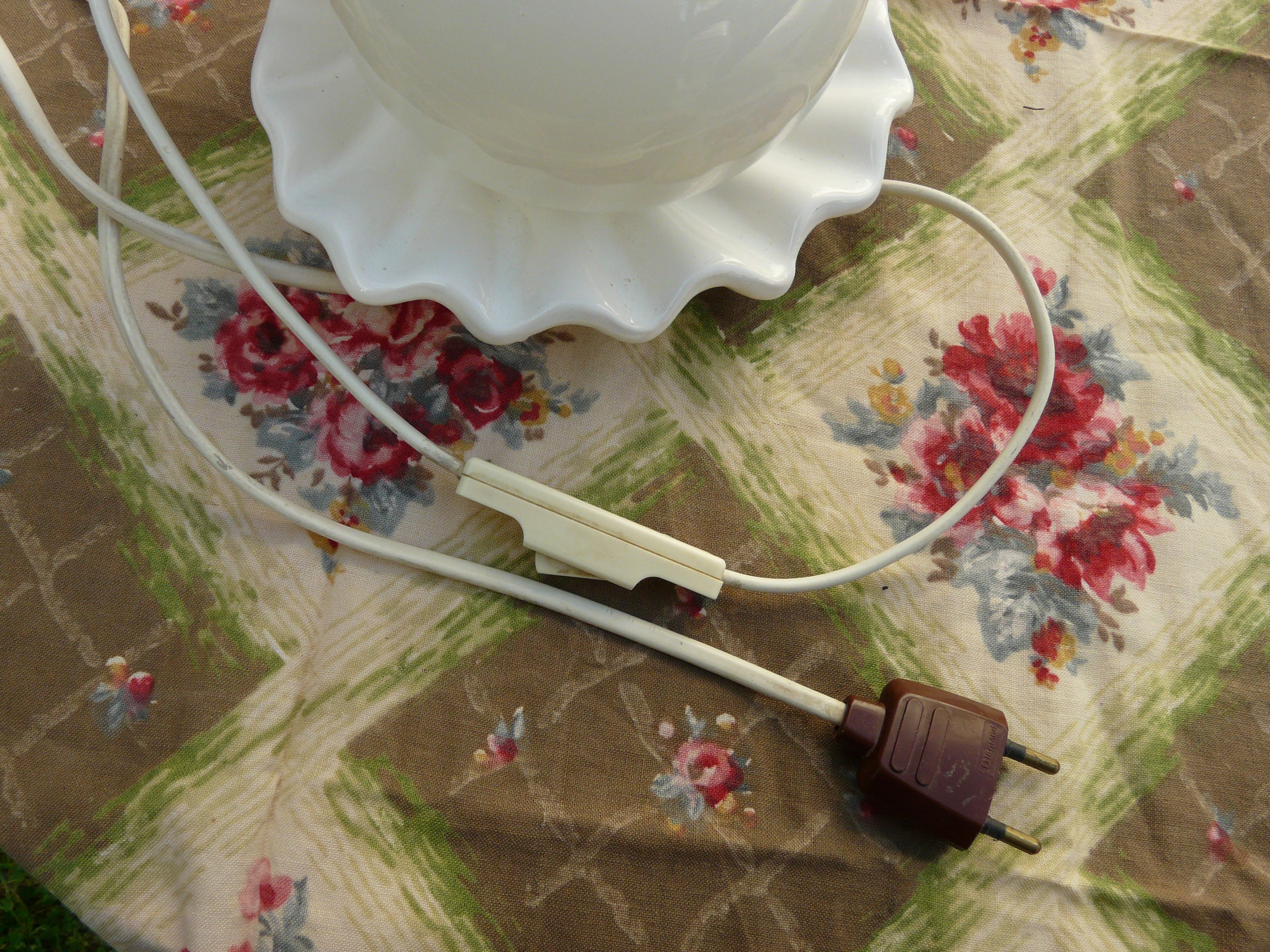 Ceramic and opaline shell lamp France 1970
