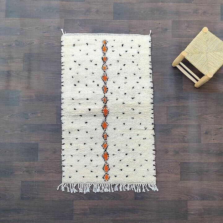 Berber carpet orange and black pea patterns 85 X 140 cm